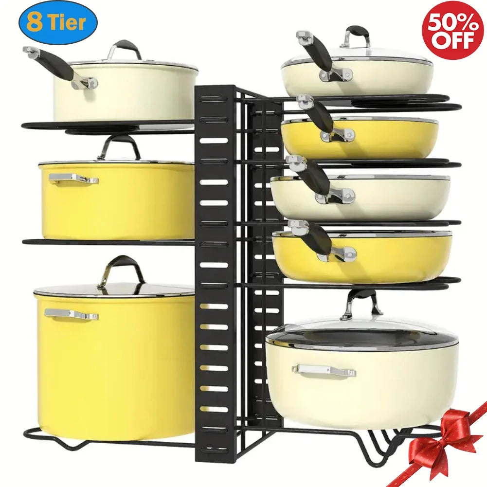 (5 Pack)  Pot Organizer Rack 8 Tiers Pots and Pans Organizer, Pot Lid Organizer for Kitchen Cabinet Cookware Organizers and Storage,Upgraded