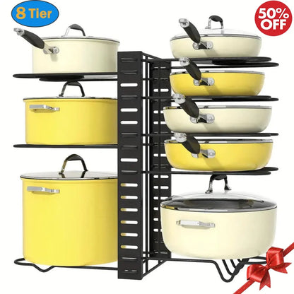 (5 Pack)  Pot Organizer Rack 8 Tiers Pots and Pans Organizer, Pot Lid Organizer for Kitchen Cabinet Cookware Organizers and Storage,Upgraded