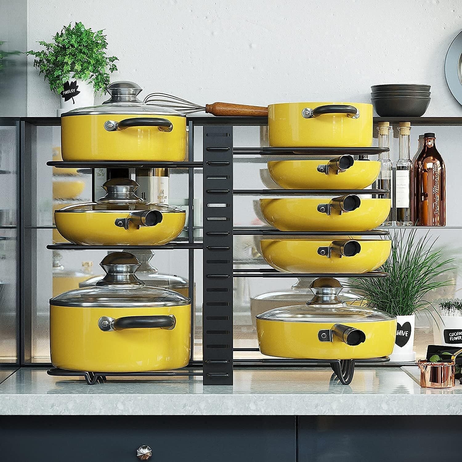 (5 Pack)  Pot Organizer Rack 8 Tiers Pots and Pans Organizer, Pot Lid Organizer for Kitchen Cabinet Cookware Organizers and Storage,Upgraded