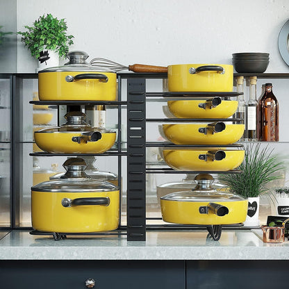 (5 Pack)  Pot Organizer Rack 8 Tiers Pots and Pans Organizer, Pot Lid Organizer for Kitchen Cabinet Cookware Organizers and Storage,Upgraded