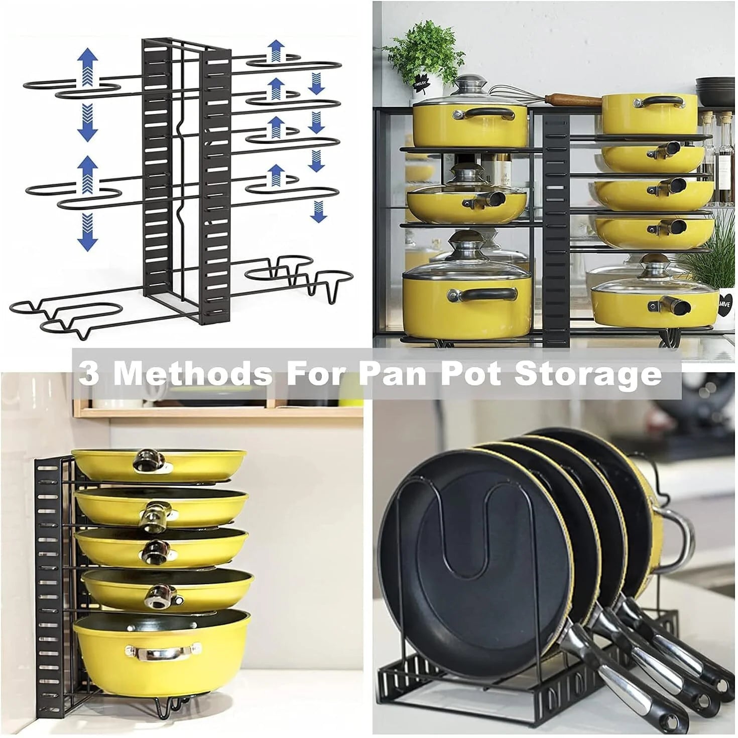(5 Pack)  Pot Organizer Rack 8 Tiers Pots and Pans Organizer, Pot Lid Organizer for Kitchen Cabinet Cookware Organizers and Storage,Upgraded